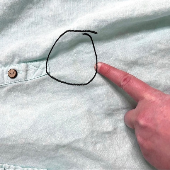 Eddie Bauer Y2K Mint Green Linen 1/2 button 3/4 Sleeve Blouse Shirt Size Medium - Picture 9 of 14